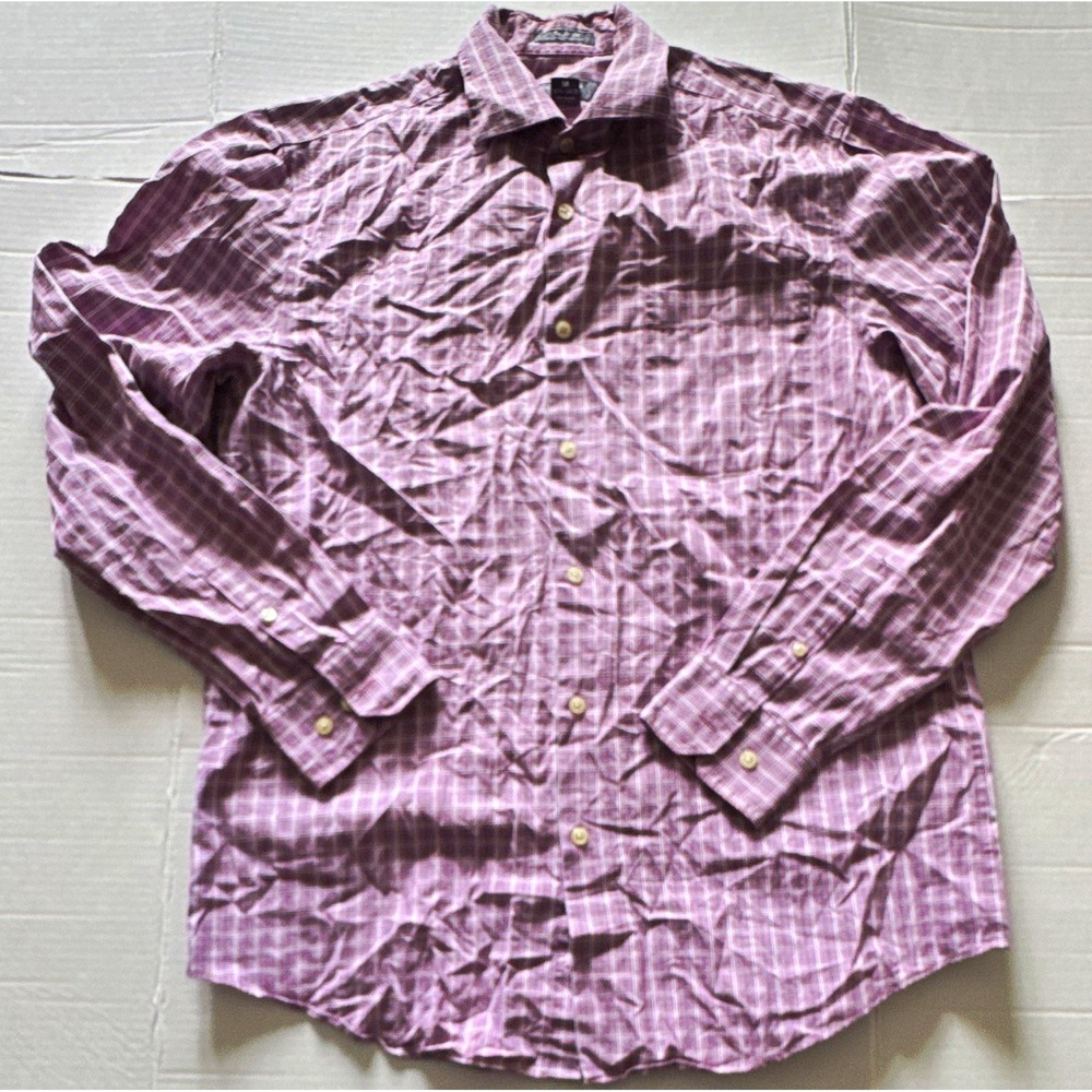 Perry Ellis Portfolio Classic Fit Cotton Dress Shirt M 15.5 34/35 Purple/White